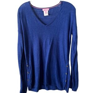 Lilly Pulitzer Women's Royal Blue Lightweight Linen V Neck Sweater in Size M